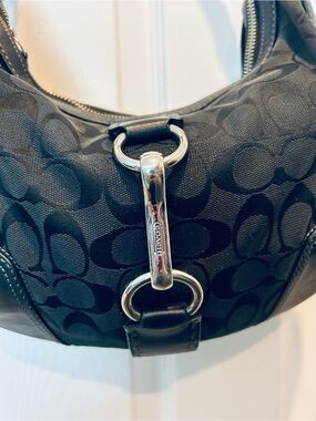 Vintage Coach Hampton Hobo Bag Black Canvas with Silver Hardware